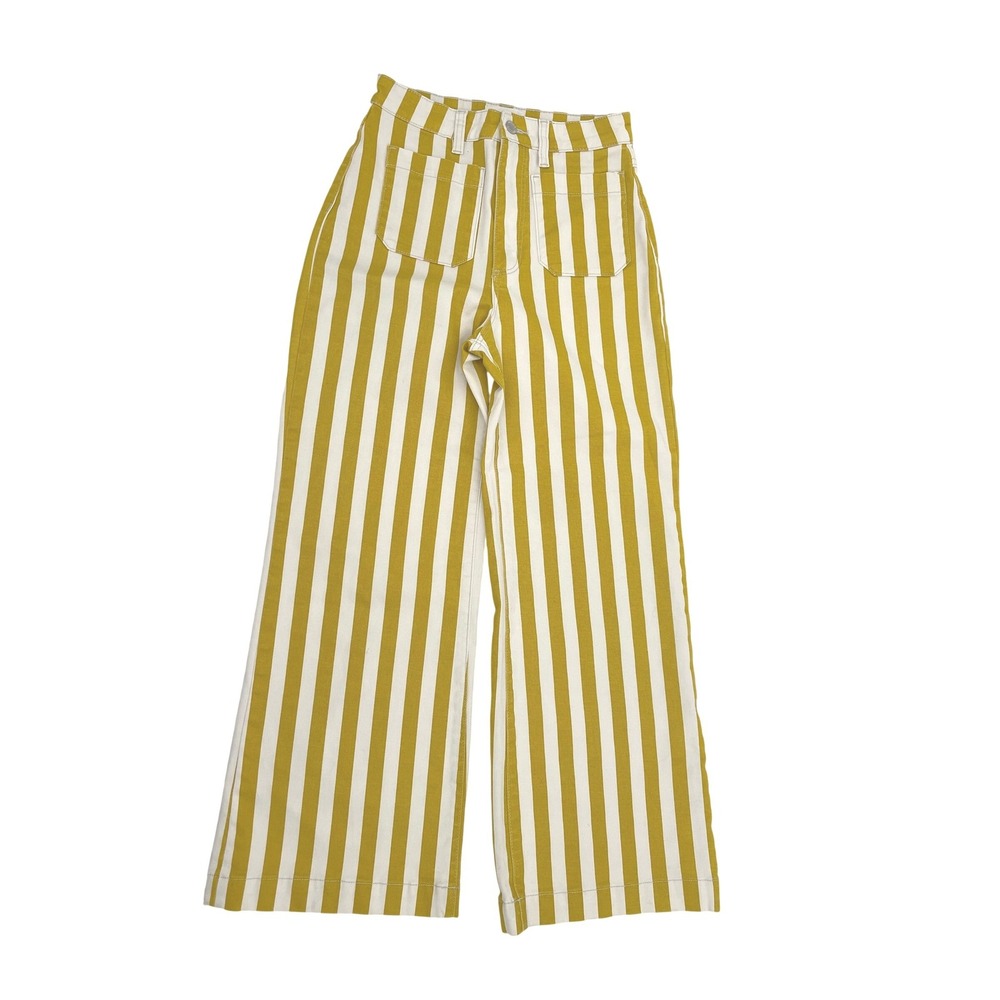 Rolla's Wide Leg Jeans Womens 26 Yellow Striped Cotton High Rise Boho Festival
